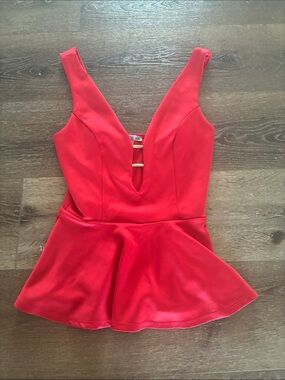 Charlotte Russe peplum top. Red tank. Low cut. Gold hardware. Small